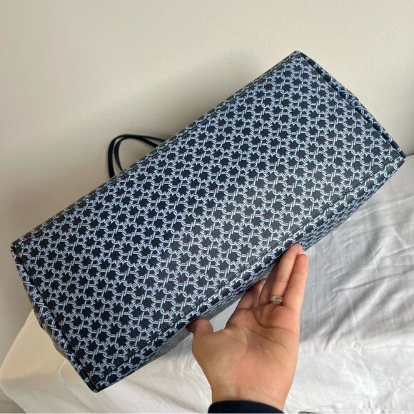 KATE SPADE Navy Blue Geometric Link Tote Surprise Knott Laptop Work Shoulder Bag - Picture 10 of 15